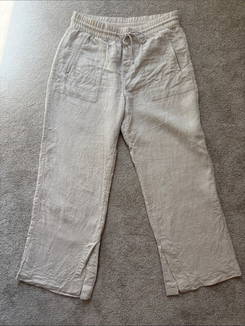 Athleta Light Beige Wide-Leg Linen-Blend Pants
